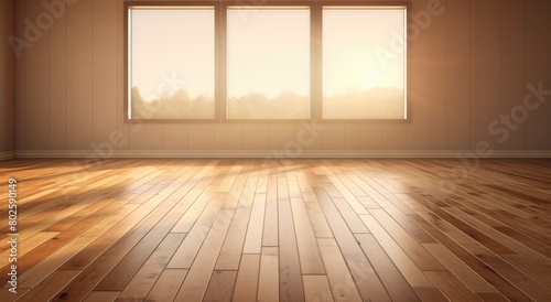 Warm wooden room with large windows