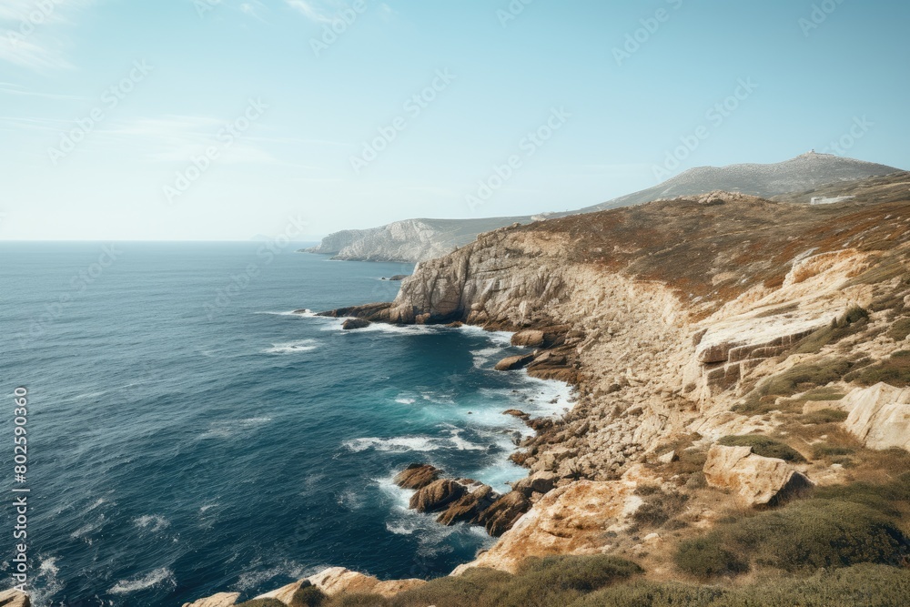 Rugged coastal cliffs overlooking the turquoise sea Rugged coastal cliffs overlooking the turquoise sea