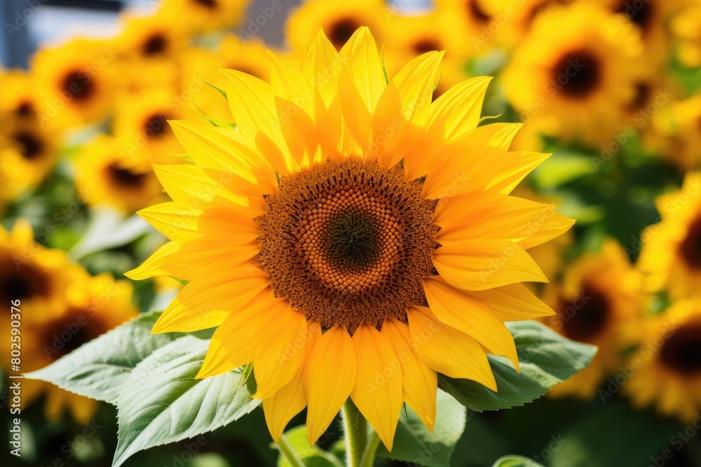 Vibrant yellow sunflower in field