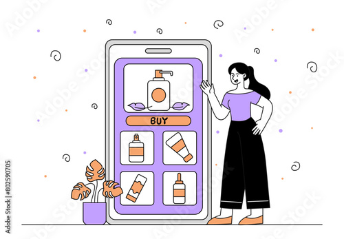 Buy cosmetics online vector linear