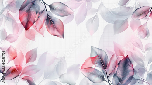 Luxury abstract art background with transparent flower or tree leaves. Botanical banner in watercolor style for decoration, print, textile, wallpaper, packaging, interior design.