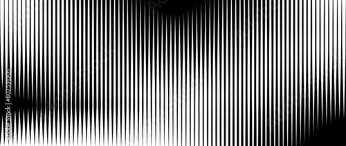 Line halftone gradient texture. Vibrating vertical gradation background. Repeated stripe pattern backdrop. Black parallel thin to thick stroke moire backdrop for overlay, print, cover. Vector
