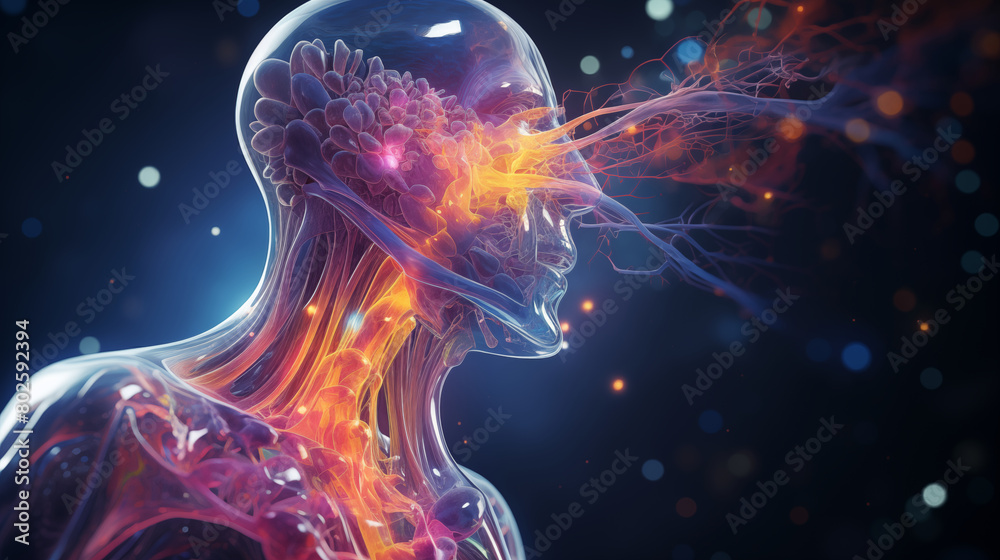Fototapeta premium a conceptual image of experiencing heartburn, characterized by discomfort or burning sensation in the chest. The photo illustrates the symptoms of acid reflux and digestive issues.