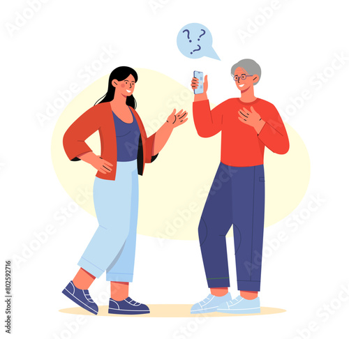 Woman help old man vector