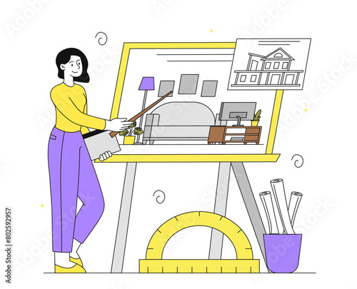 Interior designer at workplace vector simple