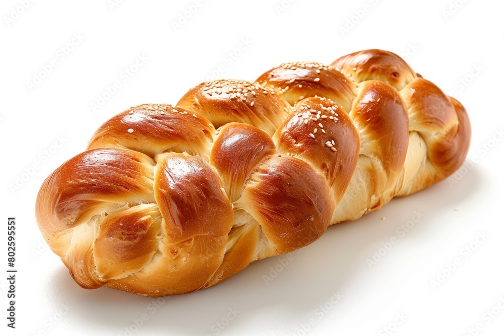 Freshly baked challah bread with sesame seeds on a white background Freshly baked challah bread with sesame seeds on a white background