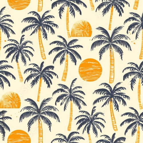 Simple Seamless Tropical Summer Pattern with Palm Trees and Sunny Beaches