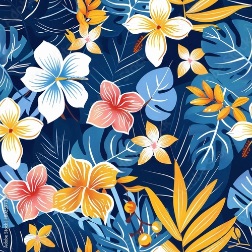 blue and yellow Hawaiian shirt seamless pattern