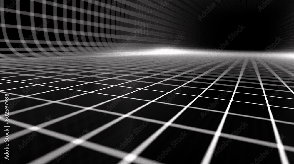 thin, perspective-based white grid lines on a black background thin, perspective-based white grid lines on a black background