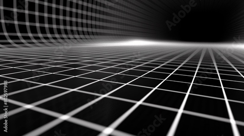 thin, perspective-based white grid lines on a black background © Musamir