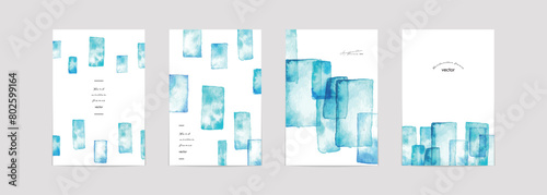 水彩画。水彩タッチのベクターグラデーションフレーム。夏の涼しげ落書き背景。幾何学。Watercolor. Vector gradient frame with watercolor touch. Cool summer graffiti background. Geometry.