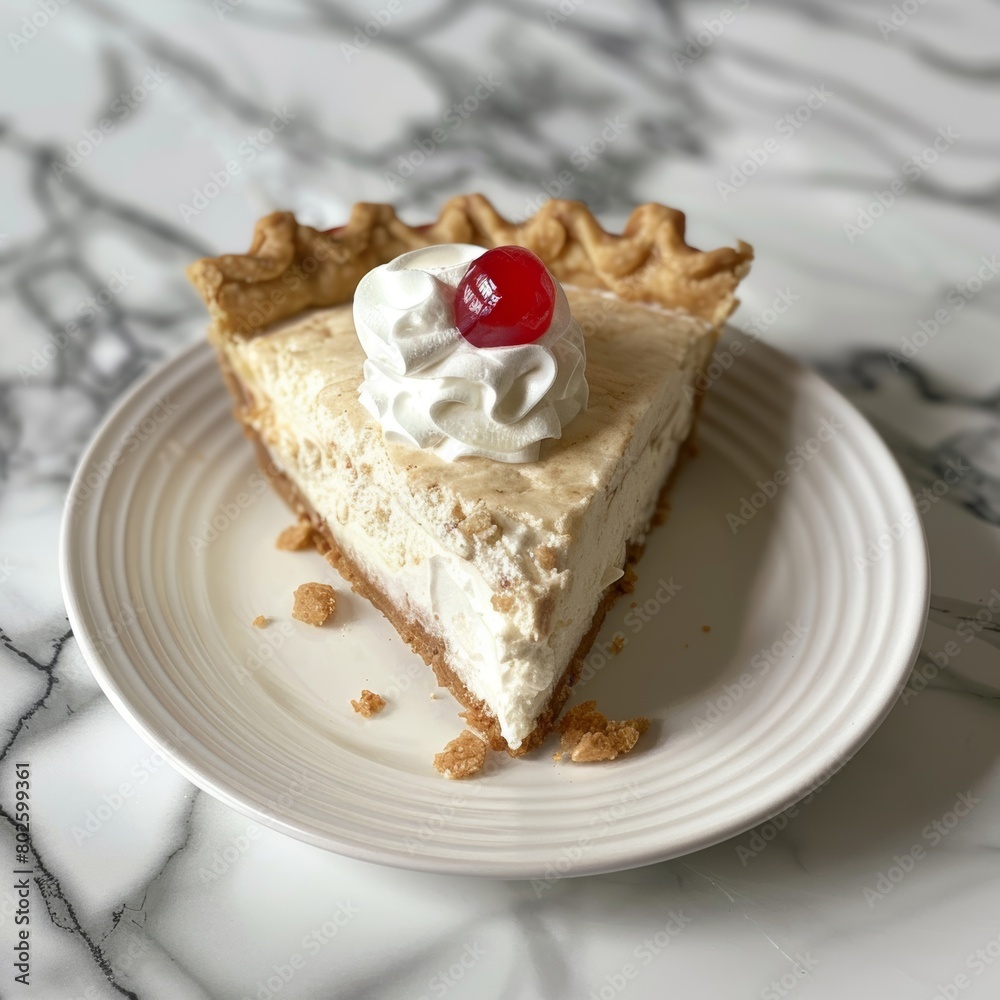 Root Beer Float Freezer Pie features a creamy, smooth texture with distinct layers visible from the side, topped with a fluffy layer of whipped cream and a single maraschino cherry Root Beer Float Freezer Pie features a creamy, smooth texture with distinct layers visible from the side, topped with a fluffy layer of whipped cream and a single maraschino cherry