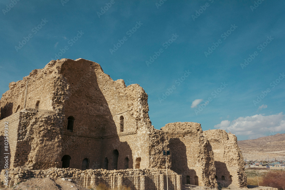 Ruins of Palace of Ardashir Pāpakan built in 224 A.D in Fars province, Iran representing ancient Persian architecture.