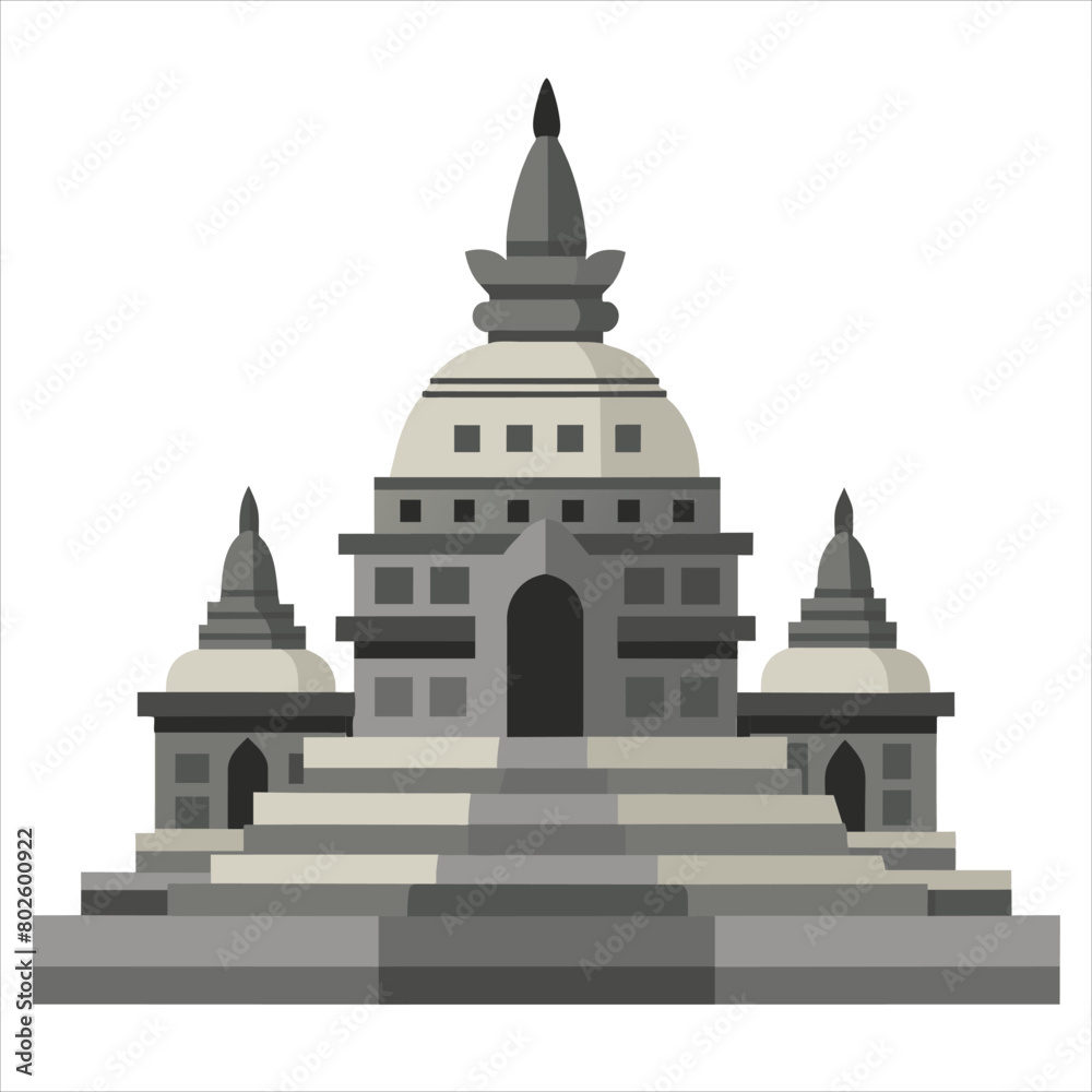 colorful flat illustration of iconic landmark, borobudur temple