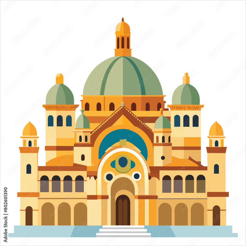 colorful flat illustration of iconic landmark, st mark basilica