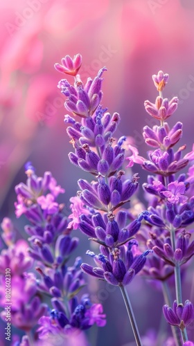 Purple flowers bloom in a vase against a serene blue background  capturing the beauty of nature in a garden setting