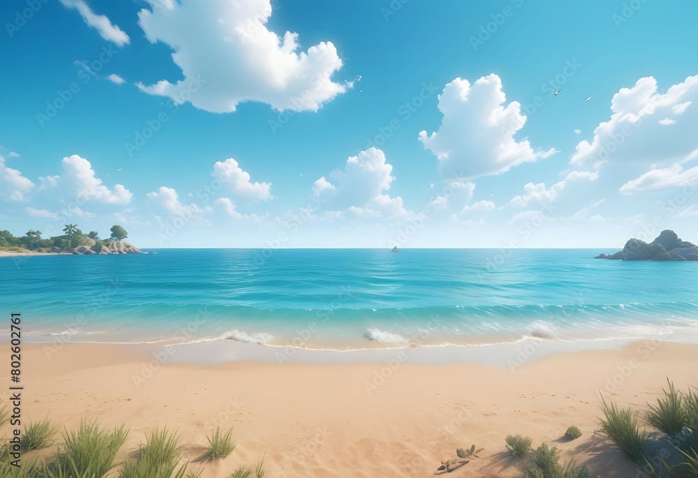 beautiful beach background with blue sky and sand