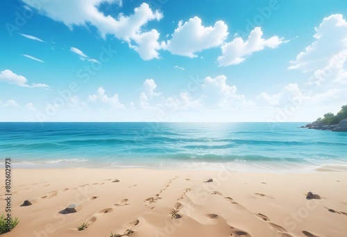 beautiful beach background with blue sky and sand © Myo