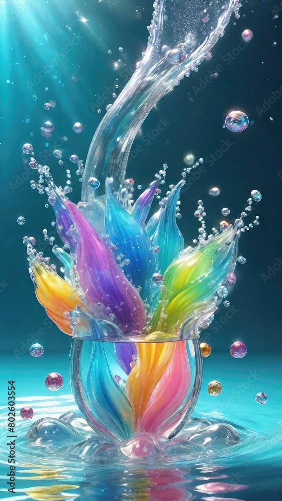 Obraz premium Color splash and water splash cool abstract background with glass and blue background. 