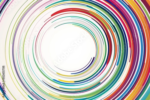 Colorful circle elements in vibrant rainbow colors on a plain white background. 