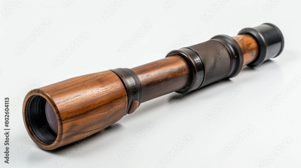 A monocular with a handcarved wooden grip and precision optics for stunning closeup views.