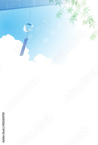 すだれと風鈴と夏の空