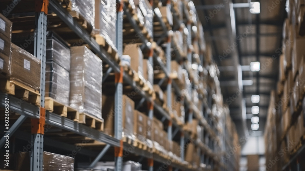 packages on shelves in warehouse packages on shelves in warehouse
