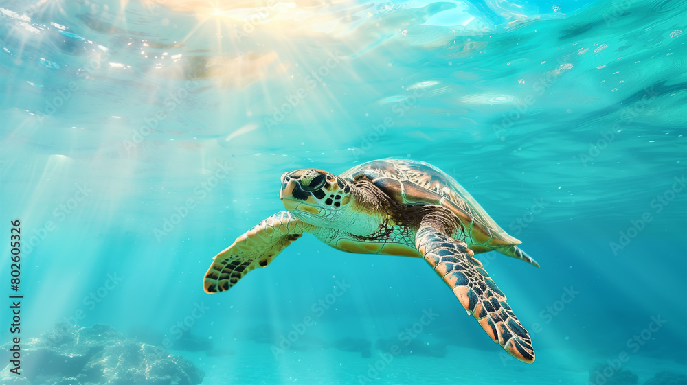 Obraz premium 優雅に泳ぐウミガメ