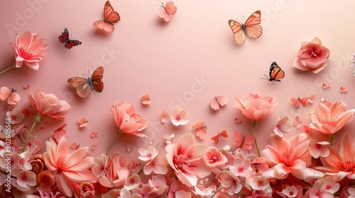 Floral letters adorn the right corner of a white background in the frame of the picture with a pop of pink in the space, Generated by AI
