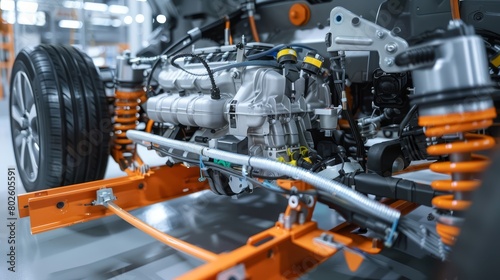 A detailed view of a hybrid car’s engine, illustrating advanced technology for reducing carbon emissions,