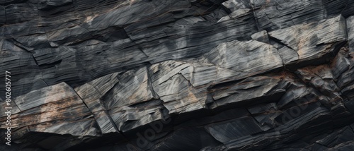 Detailed shot of schist rock showing layered minerals, ideal for textured and rich background visuals, photo