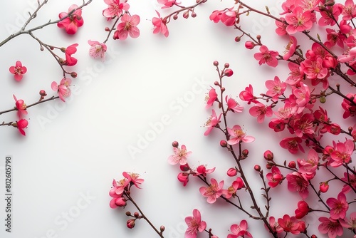 Pink flowers shaped into letters are in the corner of a white background framed in the picture with a pink space, Generated by AI