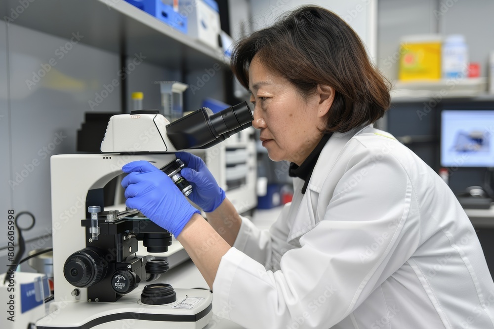 Asian Female Veterinarian Conducting Avian Flu Research in an Eco-Friendly Lab Asian Female Veterinarian Conducting Avian Flu Research in an Eco-Friendly Lab