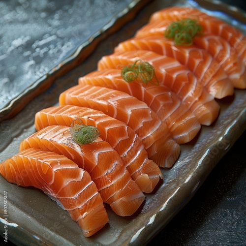 a plate of fresh raw salmon sashimi 