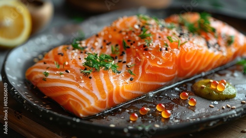 a plate of fresh raw salmon sashimi 