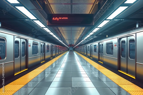 Modern glossy subway train at empty subway station  photo