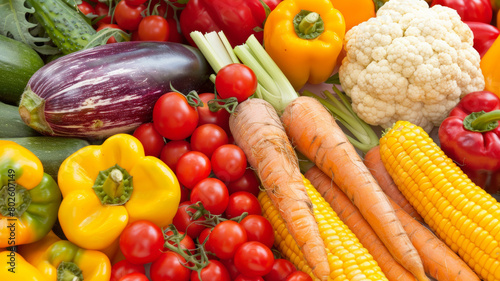 A colorful assortment of vegetables including carrots  tomatoes