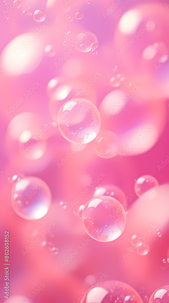 Pink background with bubbles floating in the air Pink background with bubbles floating in the air