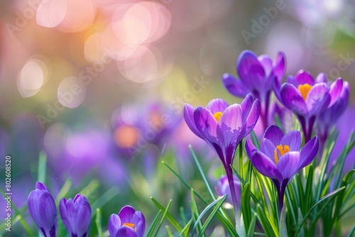 Purple Crocus Flowers in Spring. High quality photo - generative ai
