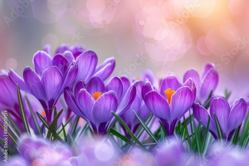 Purple Crocus Flowers in Spring. High quality photo - generative ai