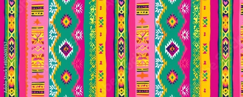 Ethnic mexican tribal pattern with colorful stripes. Hispanic heritage month. Viva Mexico, Day of the dead or Cinco de Mayo. Aztec abstract geometric art print photo