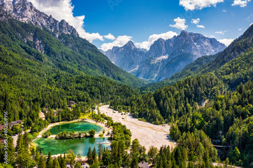 Jasna lake with beautiful mountains. Nature scenery in Triglav national park. Location: Triglav national park. Kranjska Gora, Slovenia, Europe. Mountain lake Jasna in Krajsnka Gora, Slovenia. photo