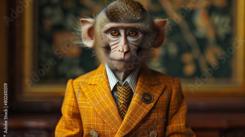 Portrait of a Hamadryas Baboon in an elegant business suit, captured in a professional photo studio setting, AI Generative photo