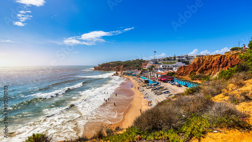 Amazing view of town Olhos de Agua in Albufeira, Algarve, Portugal. Coastal view of town Olhos de Agua, Albufeira area, Algarve, Portugal.