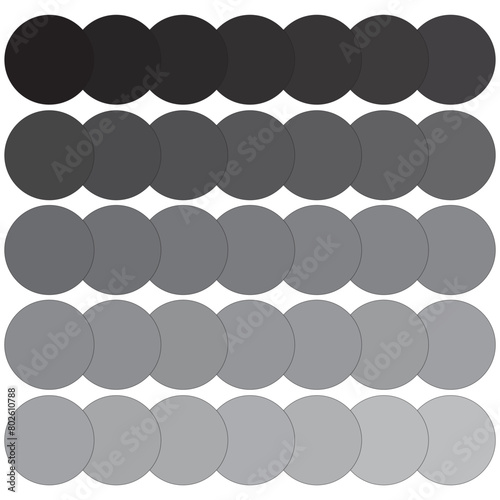 Monochrome gradient circles. Vector grayscale palette. Shades of gray design swatch.