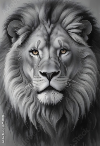 Realistic Lion Head Portrait Oil Painting with Golden Accents
