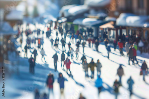 blurred photograph of crowded Ski resort.
