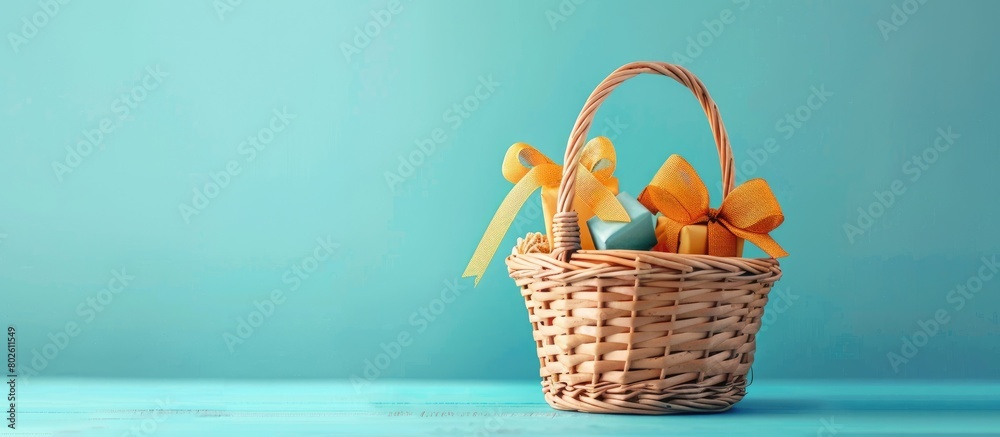 gift basket on blue background gift basket on blue background