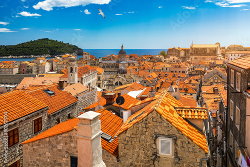 Dubrovnik a city in southern Croatia fronting the Adriatic Sea, Europe. Old city center of famous town Dubrovnik, Croatia. Picturesque view on Dubrovnik old town (medieval Ragusa) and Dalmatian Coast.