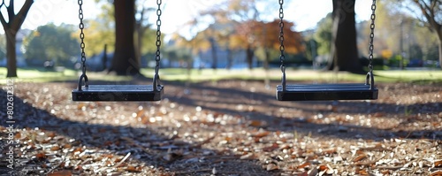 A deserted playground, swings swaying gently in the breeze